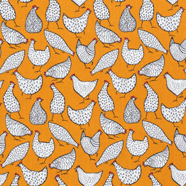 Cotton Poplin Print - Hens on Ochre - Per ½ Metre