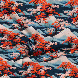 Cotton Poplin Print - Japanese Mountain Landscape - Per ½ Metre