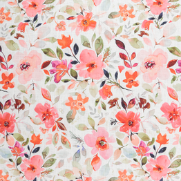 Linen & Viscose Digital Print: Coral Floral on White - Per ½ Metre