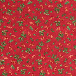 Poinsettia Greeting: Red Holly - 100% Cotton