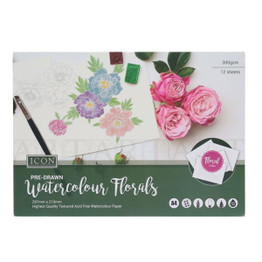 A4 Pre-Drawn Watercolour Paper Pad (12pcs) - Florals