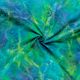 50's Cotton Batik: Abstract Shapes in Blue on Green - Per ½ Metre