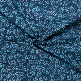50's Cotton Batik: Blue Flora & Spots on Navy - Per ½ Metre