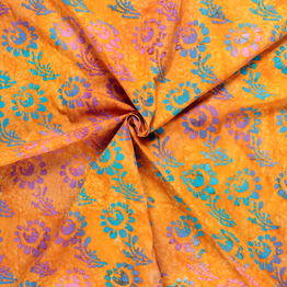 50's Cotton Batik: Multi Flowers on Tangerine - Per ½ Metre