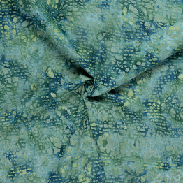 50's Cotton Batik: Seafoam Sage Shapes on Deep Marine - Per ½ Metre