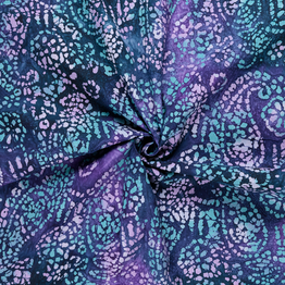 50's Cotton Batik: Lilac & Green Abstract on Purple - Per ½ Metre