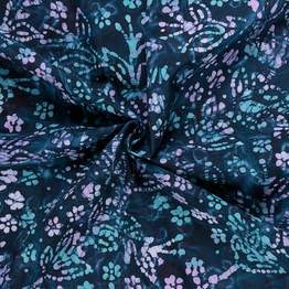 50's Cotton Batik: Lilac Abstract on Navy - Per ½ Metre