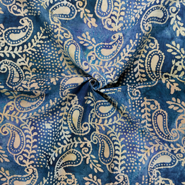 50's Cotton Batik: Paisley on Blue - Per ½ Metre
