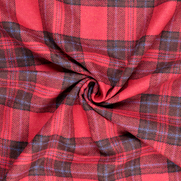 100% Wool English Tweed Tartan in Crimson & Cobalt Blue - Per ¼ Metre