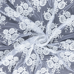 Premium Lace: Guipure Lace Floral Cluster on Soft Tulle - Per ¼ Metre
