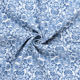 Spanish Linen Paisley in Cobalt & White - Per ¼ Metre