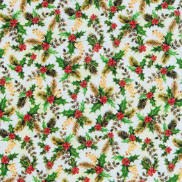 Noel: Christmas Flowers on White - 100% Cotton