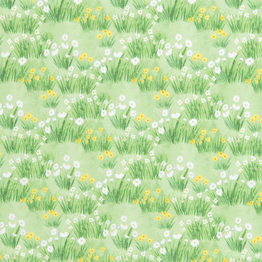 Counting Sheep: Daisies & Grass on Green - 100% Cotton