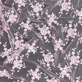 Premium Lace: Pink Embroidered Floral Lace - Per ¼ Metre