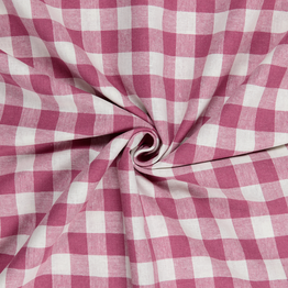 Chessboard Check Linen Cotton Mix in Mulberry & Natural - Per ½ Metre