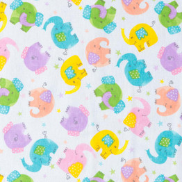 Fun Flannels: Elephants on White - 100% Cotton