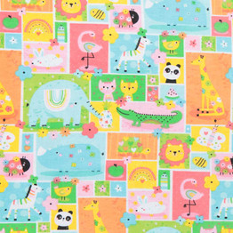 Fun Flannels: Animals on Multi Squares - 100% Cotton