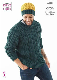 Sweater, Slipover & Hat in King Cole Aran (6190)