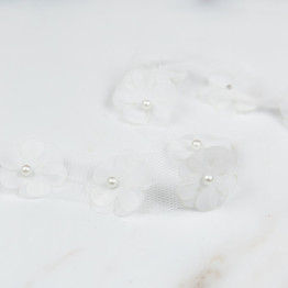 Pearl Tulle Flower Trim in White - Per Metre