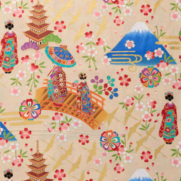 Geisha on Taupe - 100% Cotton