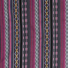 Recycled Ethnic Jacquard: Cerise Stripe on Black - Per ½ Metre