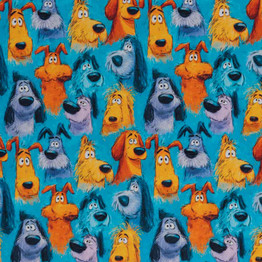 Cotton Poplin Print - Cartoon Dogs on Blue - Per ½ Metre