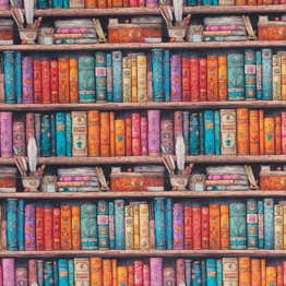 Cotton Poplin Print - Multicolour Jewel-toned Library - Per ½ Metre