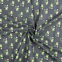 Green Tractors on Grey - 100% Cotton