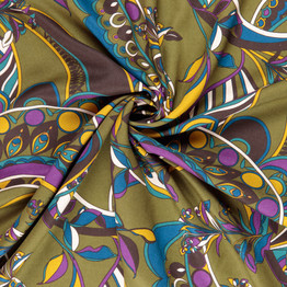Large Art Nouveau Viscose in Olive & Violet - Per ½ Metre