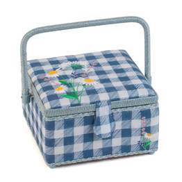 Medium Square Sewing Box - Embroidered Wild Floral Plaid