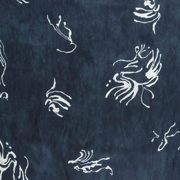 Italian Viscose Satin on Navy w/White Fossil Pattern - Per ½ Metre
