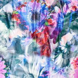 Large Granny Floral Stretch Polyester Velour - Per ¼ Metre