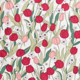 100% Cotton Lawn Red Tulips on Ivory - Per ½ Metre