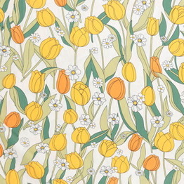 100% Cotton Lawn Yellow Tulips on Ivory - Per ½ Metre