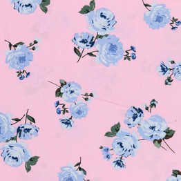 Light Viscose w/Lavender Roses on Bubblegum Pink - Per ½ Metre