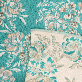 Large Floral Brocade in Teal & Ivory & Metallic Gold - Per ½ Metre