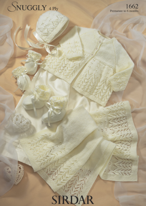Sirdar Babies Lacy Matinee Set in Sirdar Snuggly 4 Ply (1662) yarn