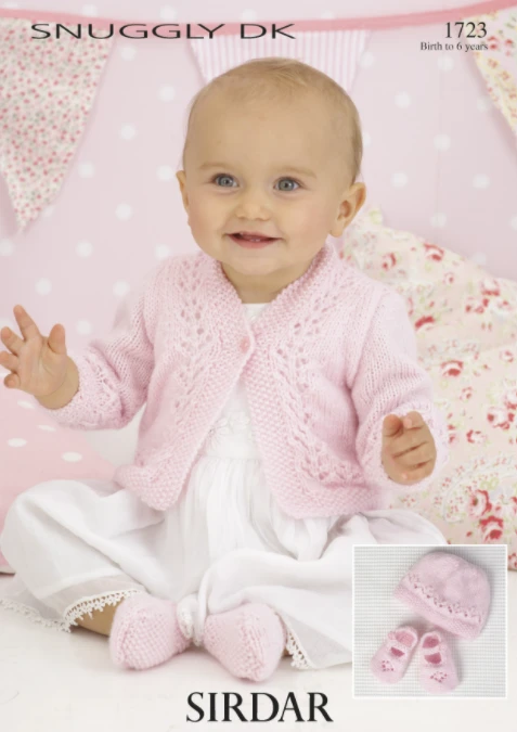 Sirdar Babies Cardigan, Hat & Shoes in Sirdar Snuggly DK (1723) yarn