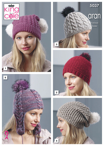 Aran Hats in King Cole Merino Blend Aran, Fashion Aran & Luxury Fur (5037) Aran Hats in King Cole Merino Blend Aran, Fashion Aran & Luxury Fur (5037)