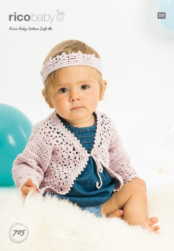 Babies Cardigan & Headband in Rico Baby Cotton Soft DK (705) - CROCHET Babies Cardigan & Headband in Rico Baby Cotton Soft DK (705) - CROCHET