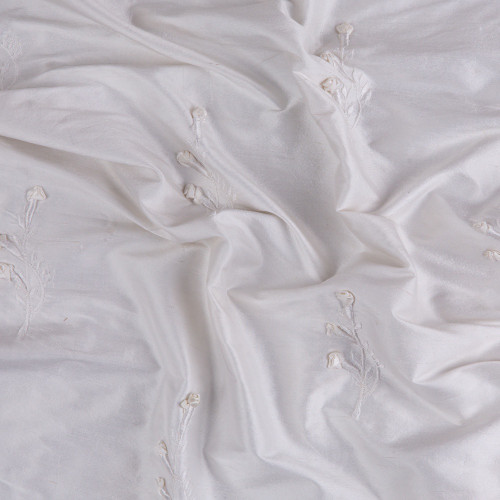 100% Embroidered Raw Silk: Ivory & w/3D Florals - Per ½ Metre 100% Embroidered Raw Silk: Ivory & w/3D Florals - Per ½ Metre