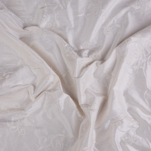 100% Embroidered Raw Silk: Ivory w/Vines - Per ½ Metre 100% Embroidered Raw Silk: Ivory w/Vines - Per ½ Metre