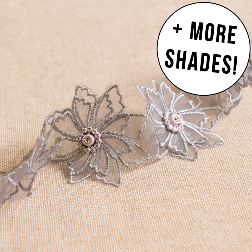 3D Floral Trim w/Diamante Centre (65mm) - Per ½ Metre 3D Floral Trim w/Diamante Centre (65mm) - Per ½ Metre