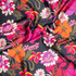 100% Polyester Satin: Retro Floral on Black - Per ½ Metre