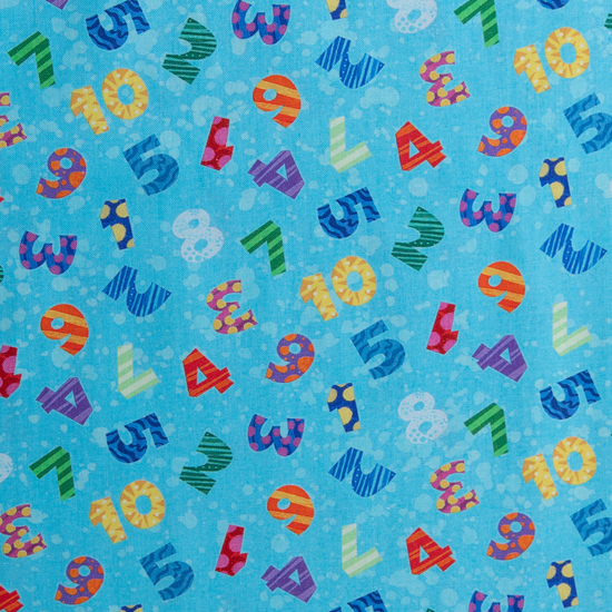 Funky Numbers on Blue - 100% Cotton