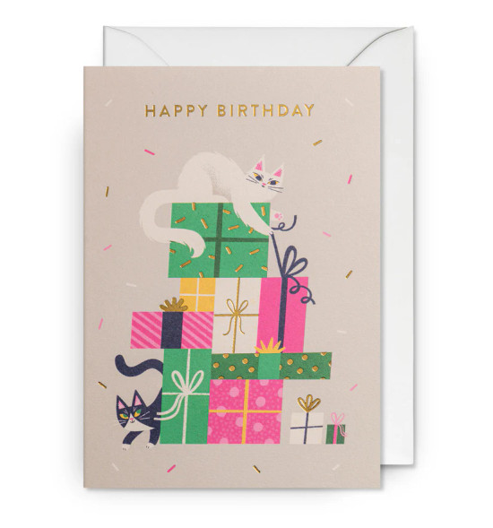 Greeting Card - Happy Birthday Cat Presents - Vibes & Scribes