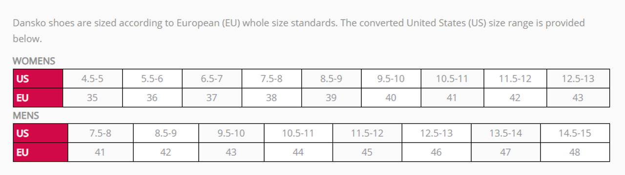 dansko sizing