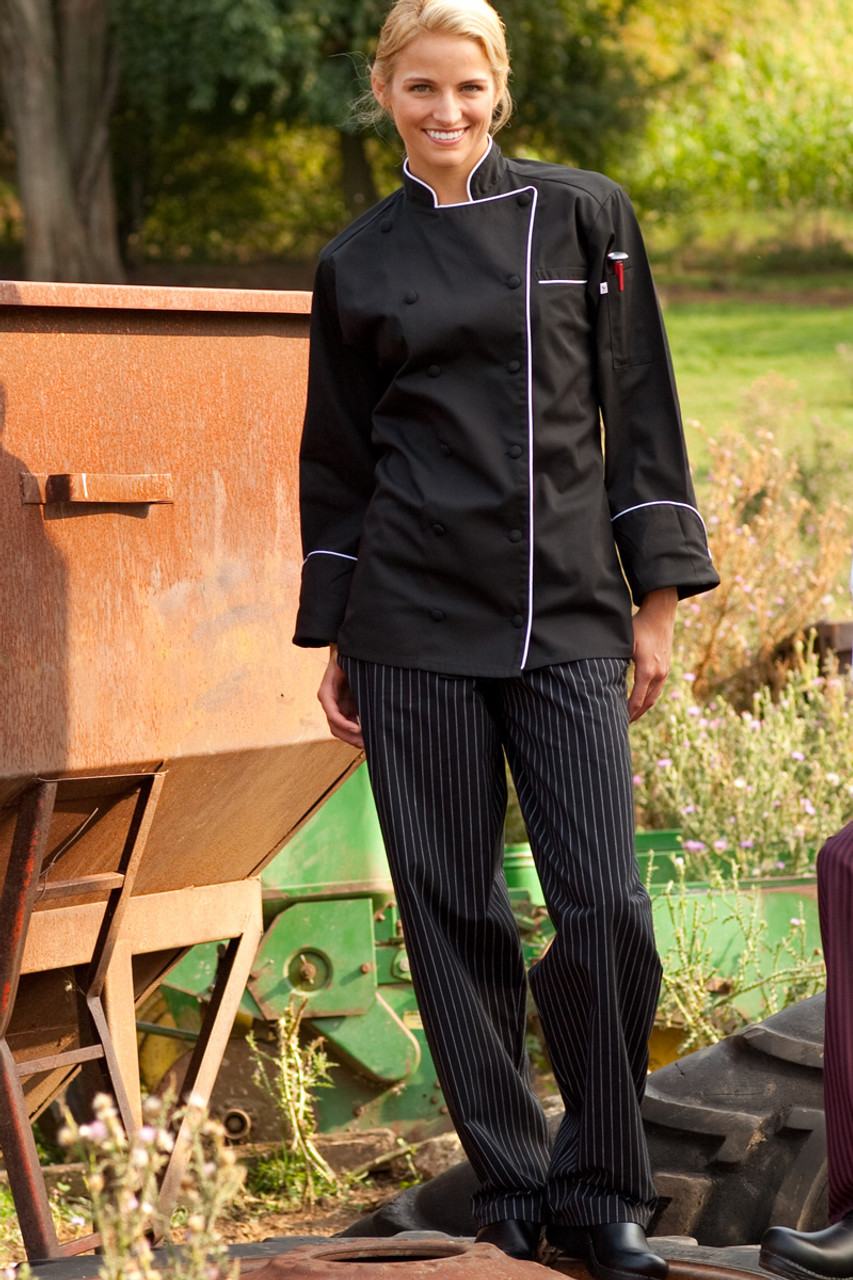 Baggy Chef Pants in Black & White Pinstripe, UN7804