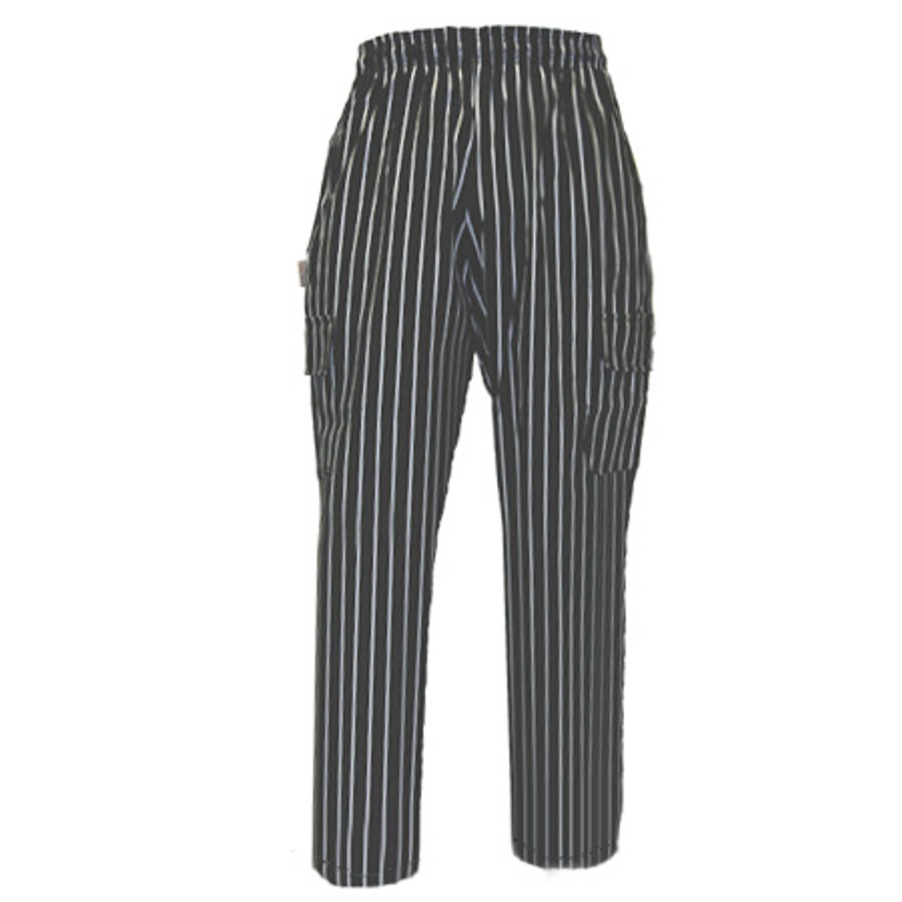 Cargo Chef Pants in 100% Cotton Big Black and White Pinstripe