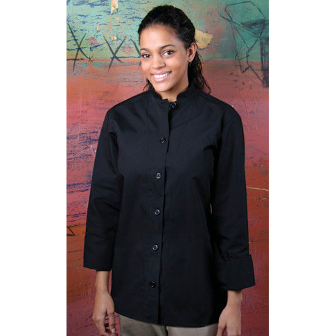 Women's Mandarin Coat in Black Egyptian Cotton, 1334002